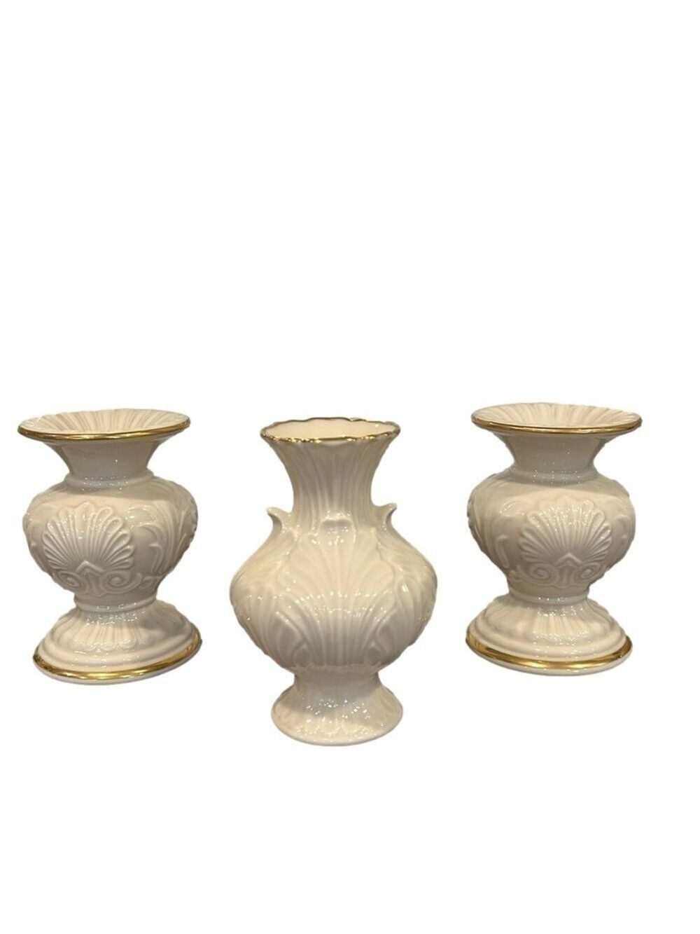 Lenox Candlesticks Athenian Collection Set & Lenox Elfin Bud Vase 24k Gold Trim